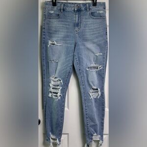 American Eagle Curvy Hi Rise Jegging Size 12 Distressed Raw Hem Stretch Jeans